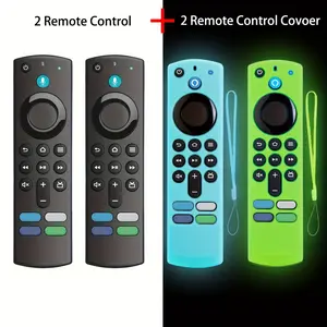 4 Pack (2 Remote Controls, 2 Remote Control Cover) Replacement Voice Smart Remote Controllers For Fire TV Stick 3rd Gen Fire TV Cube Fire TV Stick Lite 4K