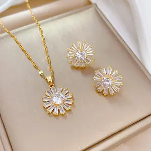 New zircon snowflake pendant necklace and earring set for women, Christmas ice flower design earrings, collarbone chain earrings