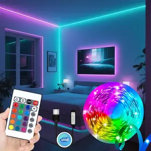 1 Pc 1–30 m Bedroom LED Light Strip with 24-Key Controller, Multi-Color Changing USB 5V RGB Light Strip, Suitable for Home Decoration in Living Room, Kitchen and Family Parties, Interior Led Lights