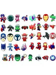 40/11/9/25/6pcs Cartoon Superhero Series Shoe Accessories Flower, Crocs Fashion PVC Accents, DIY Removable Waterproof Shoe Buckle, Suitable for Birthday Gifts and Daily Wear, Includes Steve Rogers, Tony Stark, and Peter Parker Surprise Party Gifts