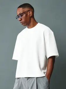 SUMWON Crop Fit Oversized Drop Shoulder Boxy Fit T-Shirt Jersey Basic Essential Crew Neck Casual Everyday Basic Short Sleeve Spring Summer Streetwear