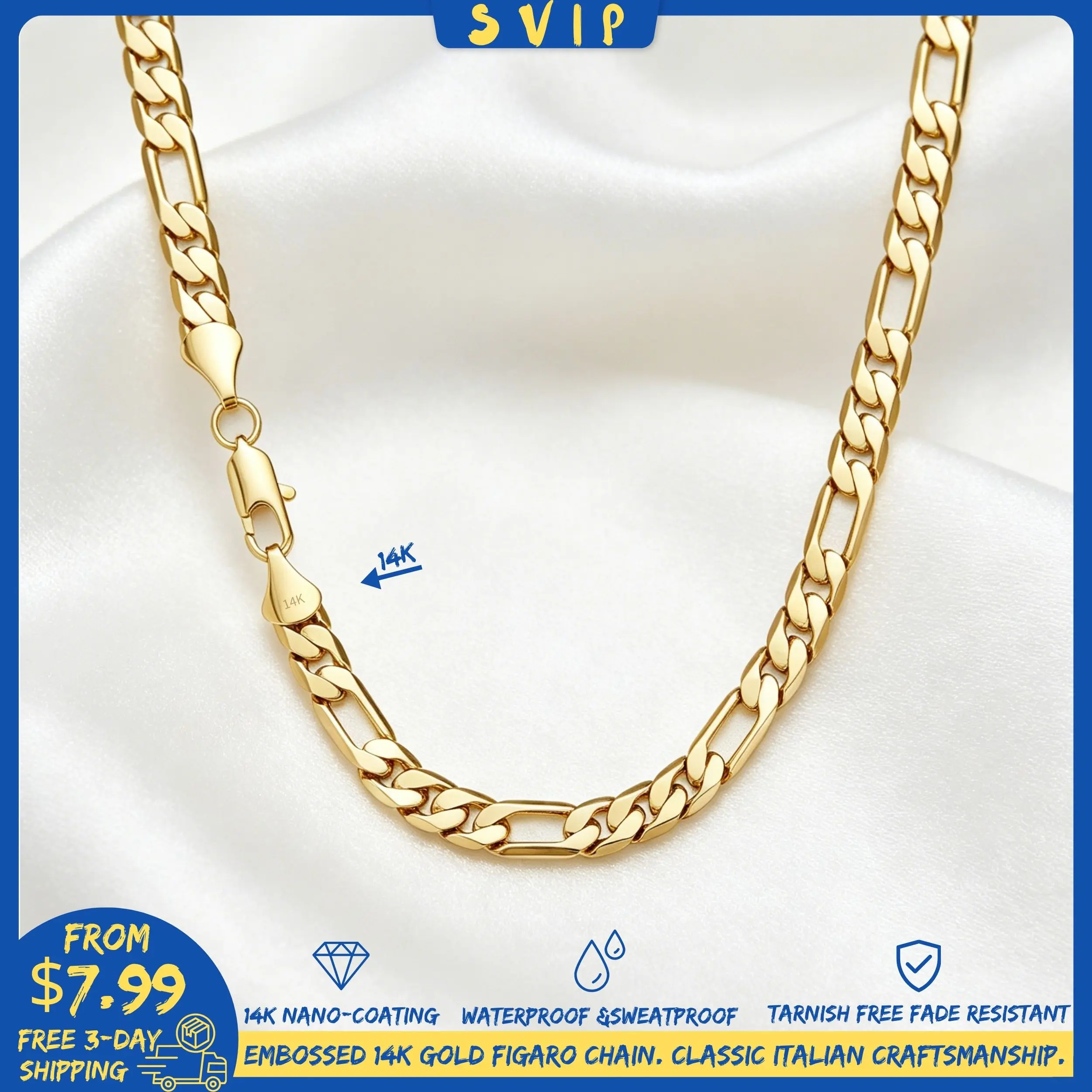 14K Gold Plated Upgraded Figaro Chain for Men – Italian Cuban Link Necklace, 2mm-10mm Width, 20-26in Length, Anti-Tarnish Nano Coating, Hip Hop Streetwear Jewelry, Stackable Minimalist Chain, Trending Men’s Gift