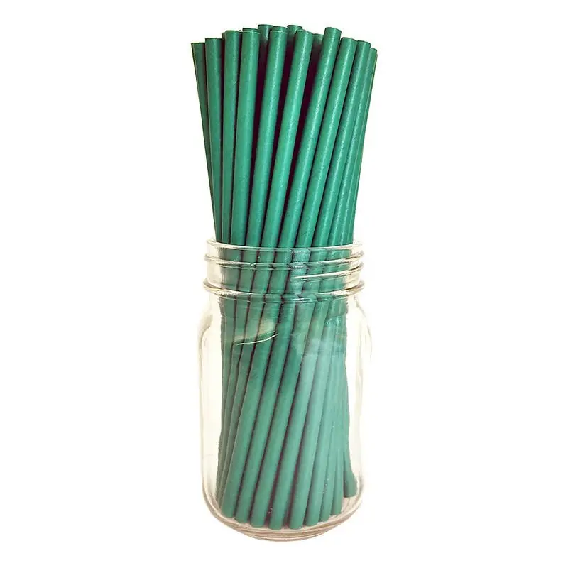 BarConic® Disposable Biodegradable Paper Straws - 7.75" 0.25" Diameter Solid Green Drink Utensils for Cocktail-Makers, 100 Pack, Bar & Kitchenware Accessory
