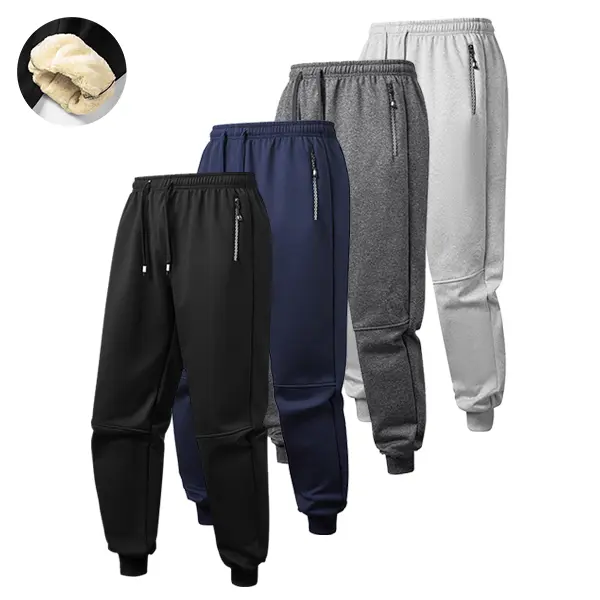 Fleece-lined sports pants casual pants sporty style fleece lambswool warm sweatpants zipper pockets thoughtful details meet men's autumn winter sports fitness daily commute outdoor wear needs