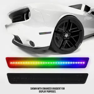 RGB LED Side Marker Lights for Dodge Challenger Narrow Body, Hellcat, SRT, Scatpack,  2015+, Smoked Lens Front & Rear Bumper Fender Lights, Driver & Passenger Side, 4PCS