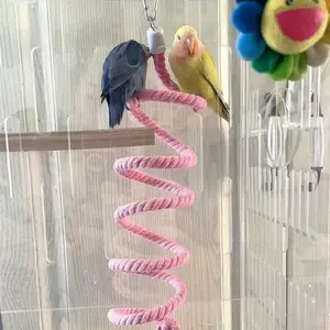 1PC Bird Toy Spiral Cotton Rope Chewing Bar Parrot Swing Climbing Standing Toys with Bell Bird Supplies Parrots Climbing Toys