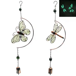 Luminous Iron Art Wind Chime — Butterfly & Dragonfly Hanging Ornament with UV-Reactive Fluorescent Film — Creative Rotating Pendant