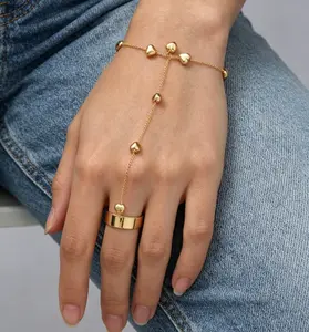 5-piece set of ethnic style personalized rhinestone connected finger bracelets, metal chain finger chains, zircon hand chains