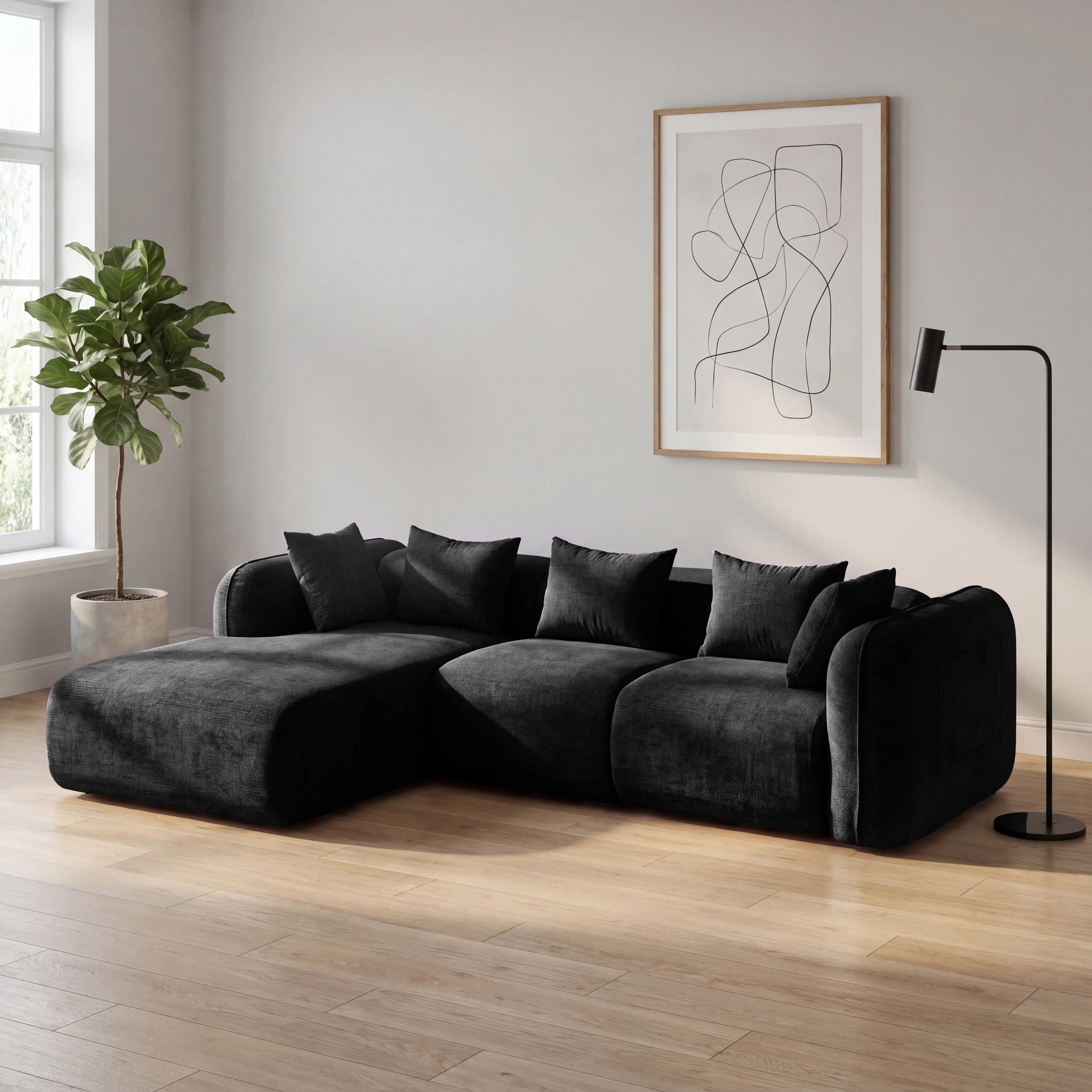 【JOYVELLEHEIM】104.3″ Oversized Cloud Sectional Boneless Couch for Living Room, Modern Compressed L Shape Couch with 5 Throw Pillows, Chenille Deep Seat Memory Foam Spineless 4 Seater Sofa, Washable Covers, budget friendly para sala nugget couch furniture