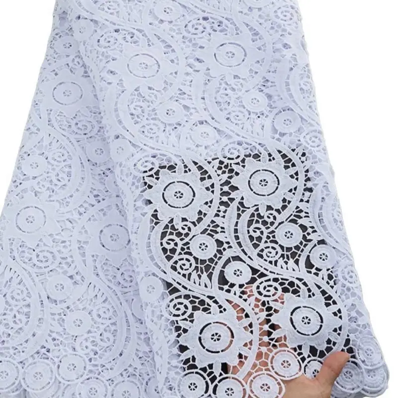 African High Exotic Guipure Lace Fabric per Yard- White Lace Design with Floral Patterns