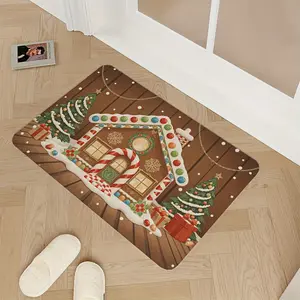 Mecko Yoga Mat Non - Slip Cushioned Anti - Slip Mat with Gingerbread House Illustration, Fit for Bedroom Yoga Corner - Modern Brown Yoga Mat