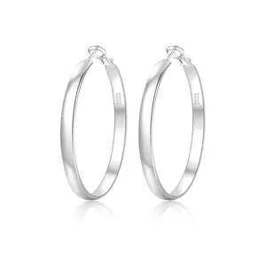 925 Sterling Silver Wide Hoop Earrings for Women - Large Hoop Design, Hypoallergenic, Lightweight, Big Hoop Earrings for Women50/MM