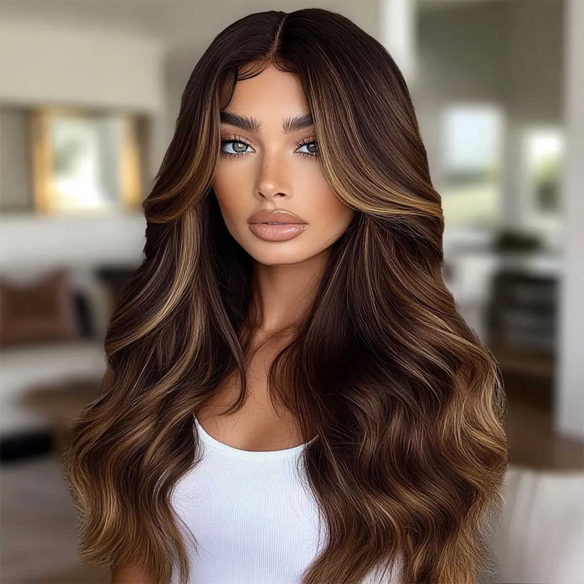SMILCO SM419 26 Inch Luxury Brown Spiral Curly Synthetic Fiber Full Machine Wig, Full Volume, Natural Look, Spiral Curly Wig, Synthetic Fiber Wig