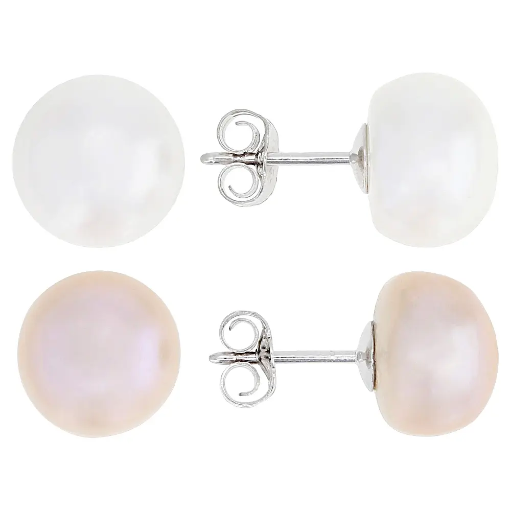 JTV Pink & White Cultured Freshwater Pearl Sterling Silver Stud Earrings Set of 2