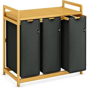 Bathola Laundry basket 150L, 3 pieces 50L, 2 racks, retractable laundry bag, bamboo laundry box, laundry basket, bamboo laundry sorting
