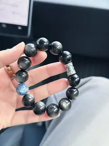 Lumina Amber—Silver Obsidian & Kyanite Unisex Zen Bracelet 925 Silver Mantra Spiritual Protection Natural Crystal Healing Jewelry Gift