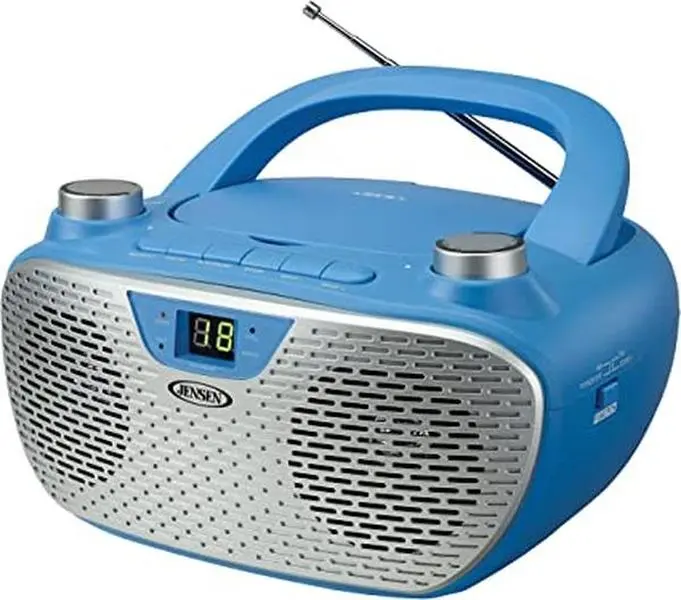 Jensen CD-485BL Compact Audio Boombox with CD Player, LED, 1 W, 100 Hz to 10 kHz Frequency Response, 4.7 lbs - Blue