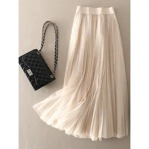 Women’s solid-color pleated chiffon skirt, elegant and fashionable party/date-night skirt, all-season women’s underwear, flowy pleated skirt GARMENTARY