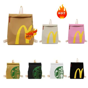 Classic Funny McDonald's Retro Paper Bag Large Capacity Backpack Cute Personalized Shoulder Crossbody Bag Casual Canvas Backpack Notebook Bag