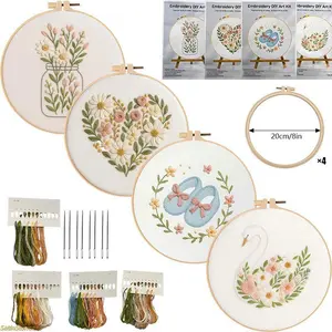 Floral Embroidery Kit Beginner Series DIY Stitching Materials Set English Stitch Guide Handmade Needlework Craft for Home Decoration Creative Art Project
