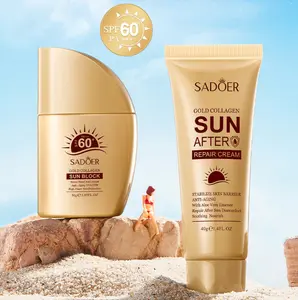 SADOER Gold Collagen Sun Protection Kit - SPF 60 Face Sunscreen, Water Resistant Soothing Repair Cream to Stabilize Skin summervibes