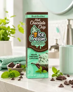 BrushBuddies Mint Chocolate Chip Ice Cream Flavored Toothpaste 3.5oz Fluoride Anticavity - Helps prevent cavities, fun, oral, dental care, teeth, fun self care,sweet mint, hygiene
