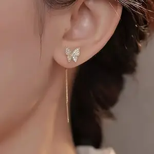 [Elegant Butterfly Earrings] Sterling Silver Butterfly Earrings |   Elegant Dangle Earrings, Sparkling Rhinestone Design, 925 Sterling Silver Posts, Perfect for Daily Wear & Gift, Festive Accessory usa  jewelry