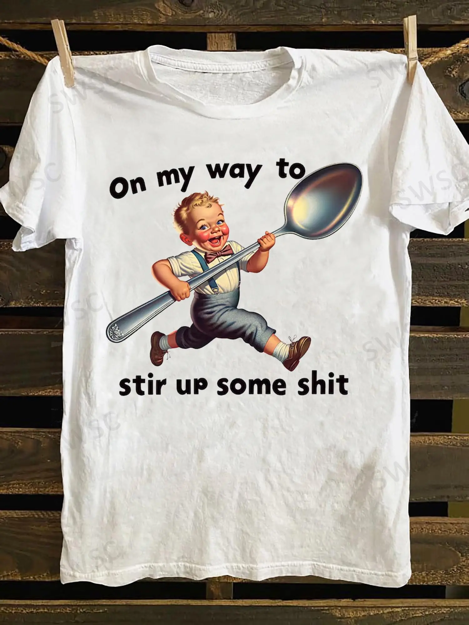 Men'S Funny Novelty T-Shirt - Vintage Funny Spoon unisex soft cotton short sleeve t shirt, vintage graphic casual tee for men women teens, perfect birthday holiday gift for camping travel gym daily street casual wear