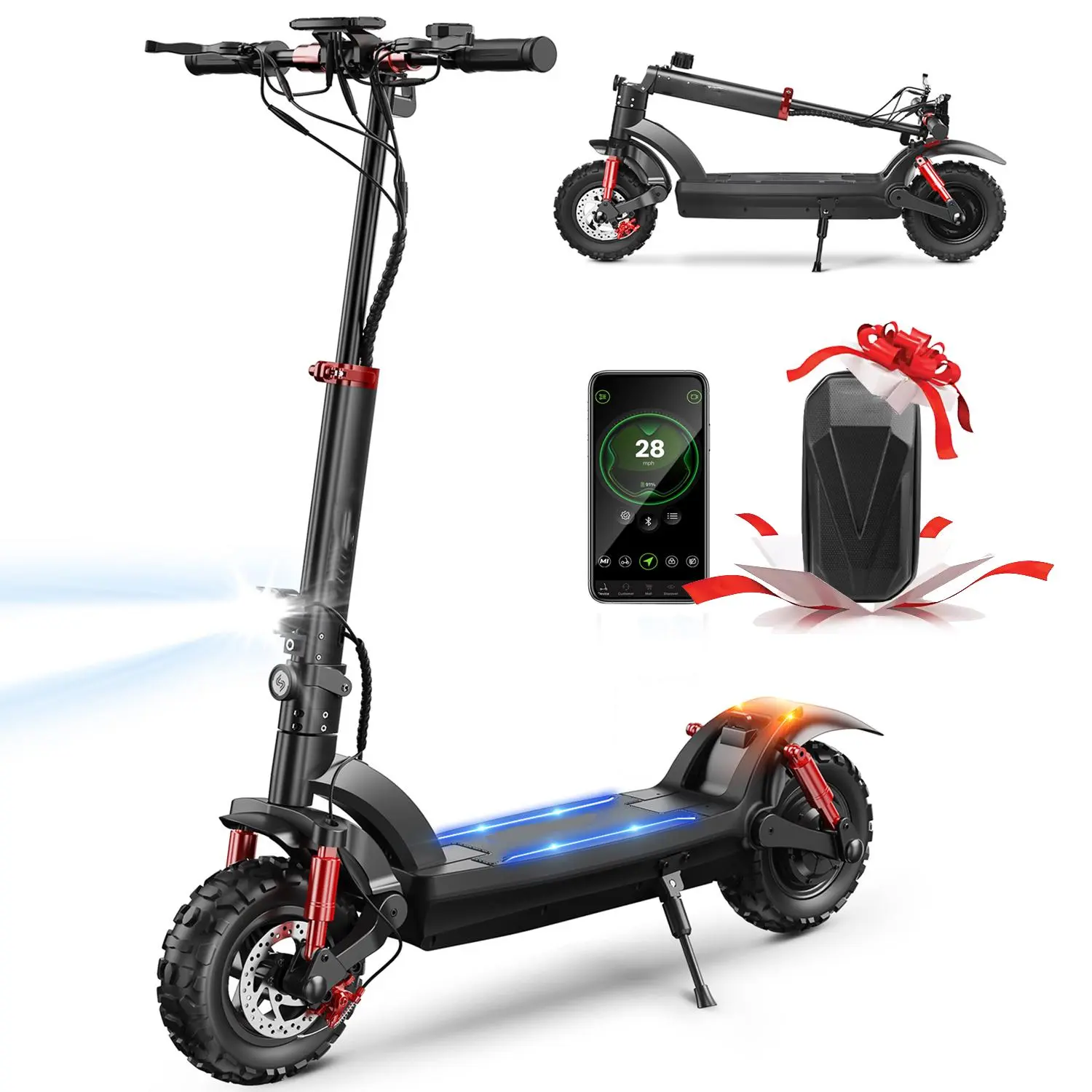 1000W Motor Adult Folding Motorized Scooter, Foldable Off-Road Commuter with 28 MPH Speed, 28 mi Range, Dual Suspension, 11-Inch Pneumatic Tires, Max Load 330lbs for Off-Road Ride