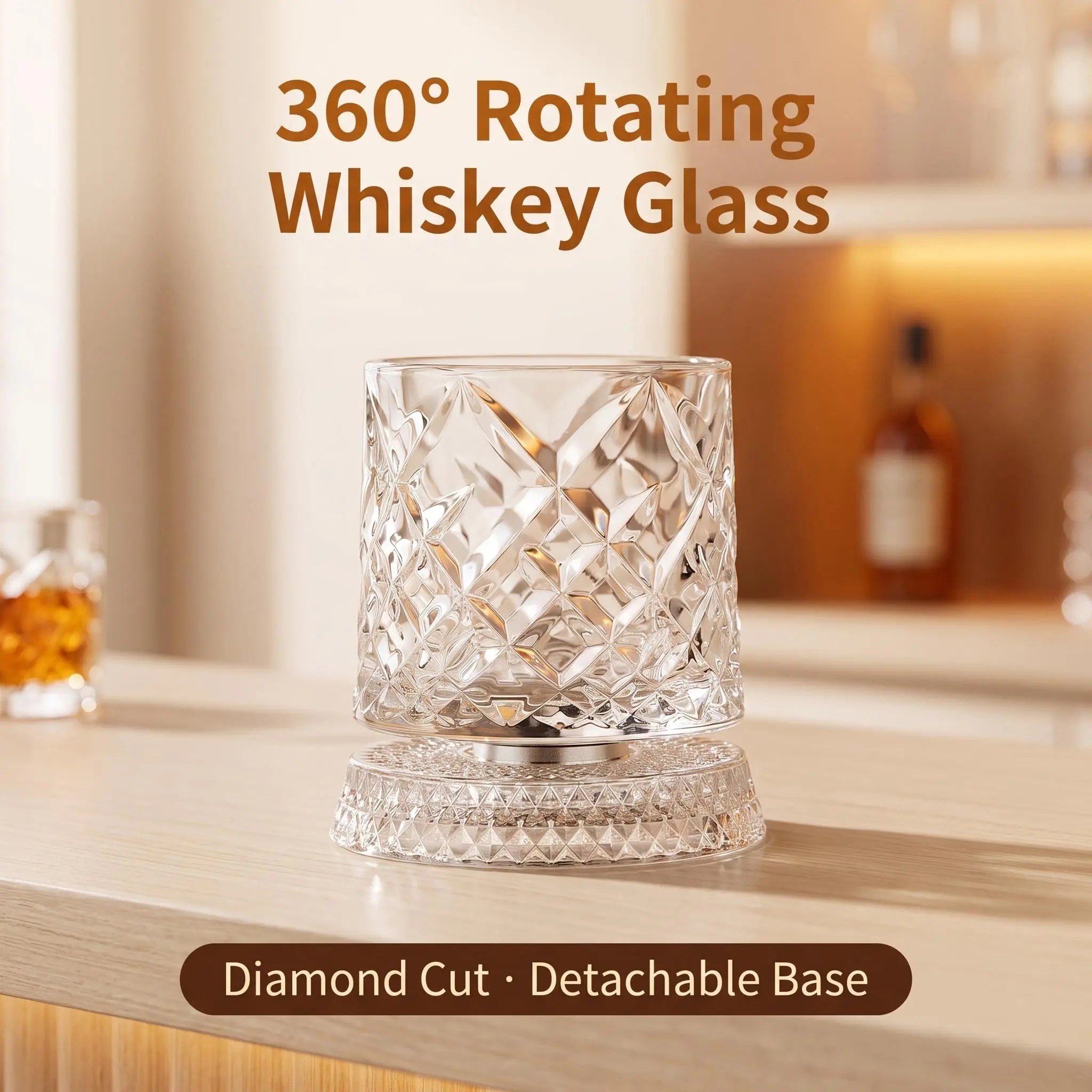 360° Rotating Crystal Glass, Diamond-Cut Lead-Free Crystal Wine Glass, Stress-Relieving Classic Bourbon Whiskey and Wine Glass, Elegant European-Style Bar Supplies and Gifts