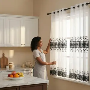 2 PANELS 52"X60" Small Macrame Embroidery Grommets Curtains.  Classic European Floral Pattern Window Drapes for Kitchen Home Decor SR122, Floral Curtains Home Textile Interior Decoration Accessories