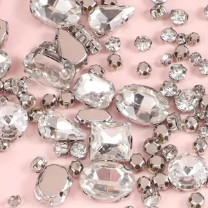 130pcs/bag Glass Hand Sewing Claw Drill Transparent White Glitter Rhinestones Sparkling Rhinestone