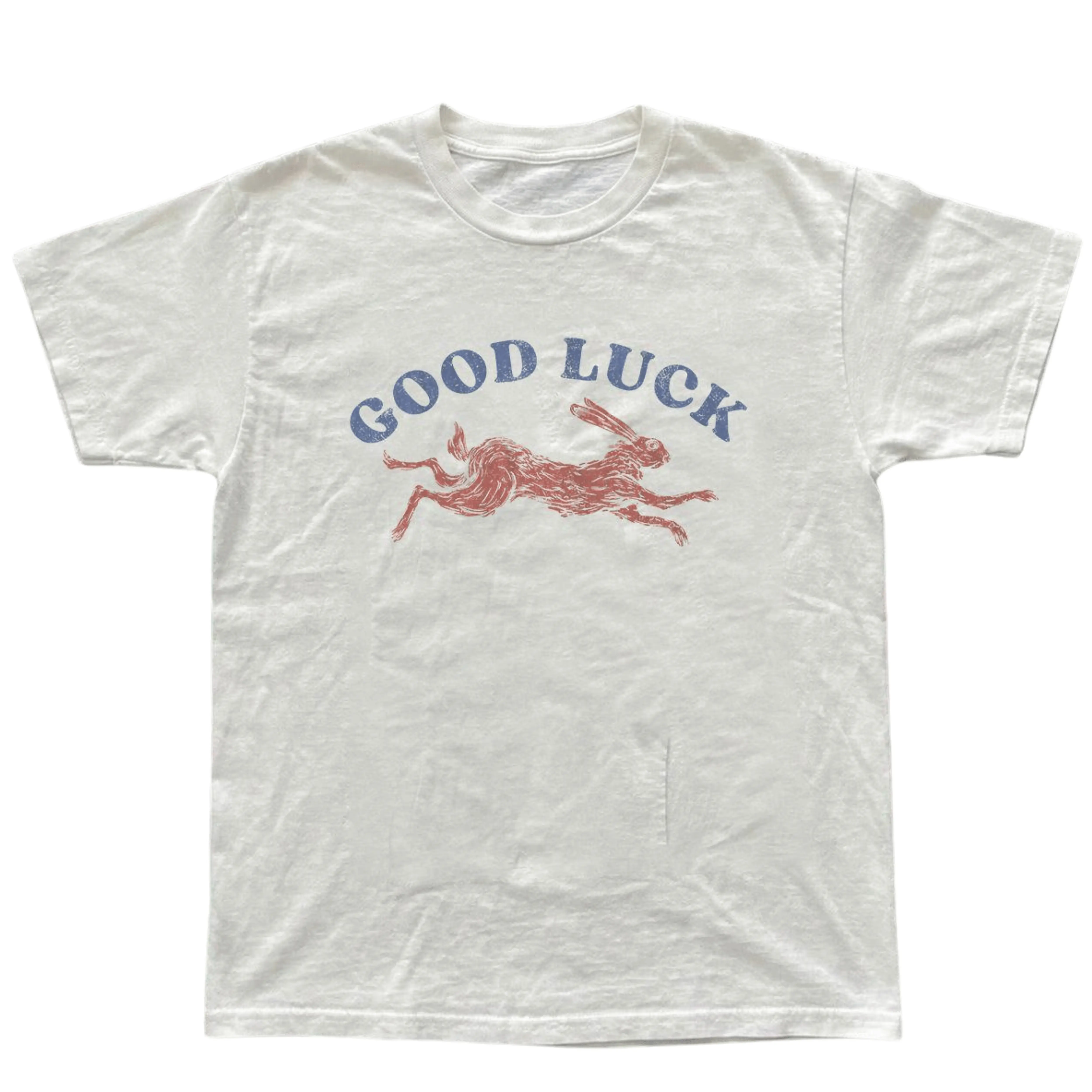 Gildan Men's White T-shirt, Vintage Style Lucky Rabbit Graphic Tee, Gift for Him, Men Streetwear Fashion, Trendy Oversized Top, Good Luck Charm Shirt, Retro Americana Style, Linocut Animal Print, Folk Art Hare Tee, Cool Casual Clothing, Positive Vibes Top