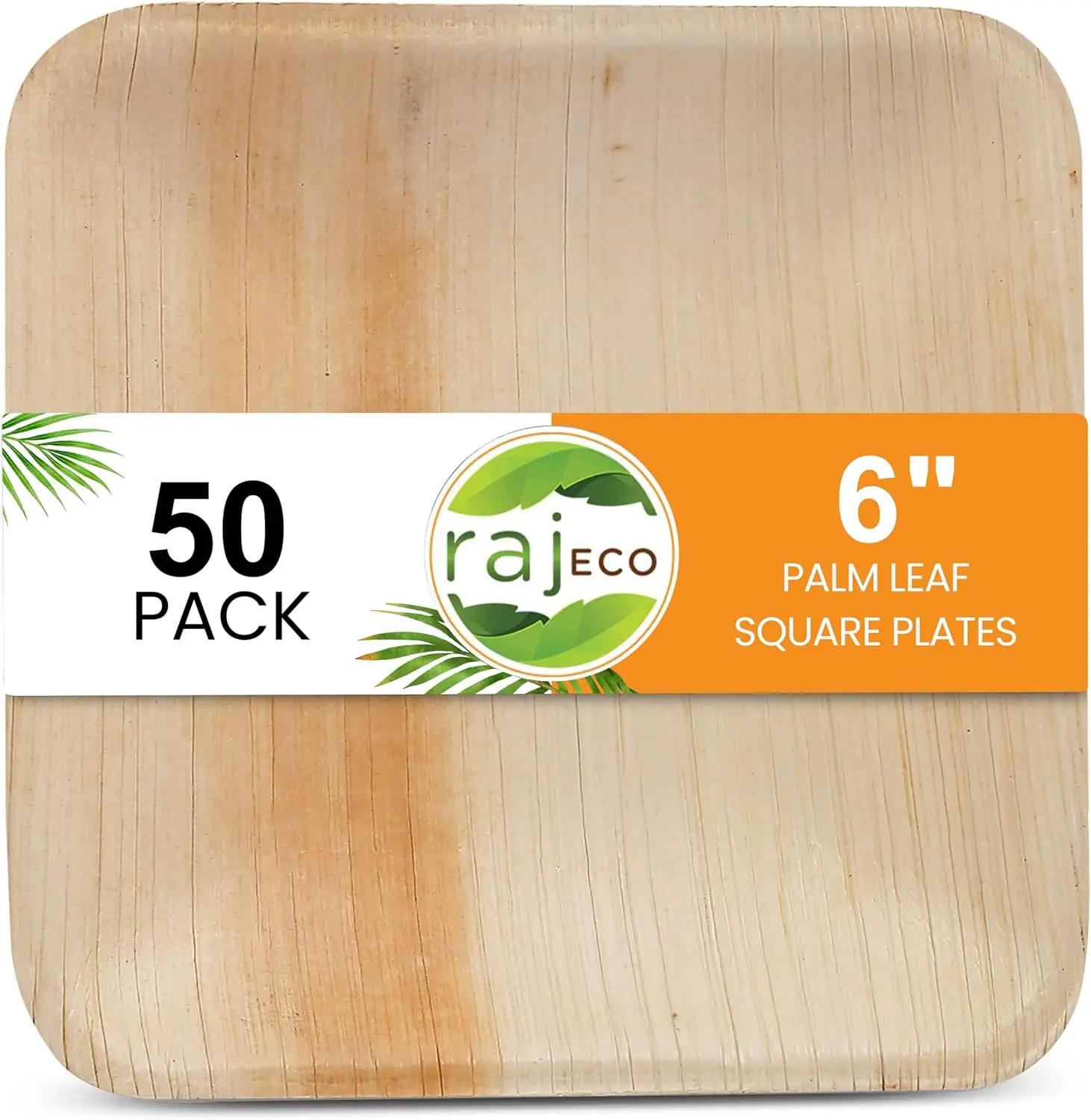 Raj Eco Compostable Plates Bamboo Plates Disposable - 6 Inch 50 Pack Palm Leaf Square Thick Party Plates Better than Plastic