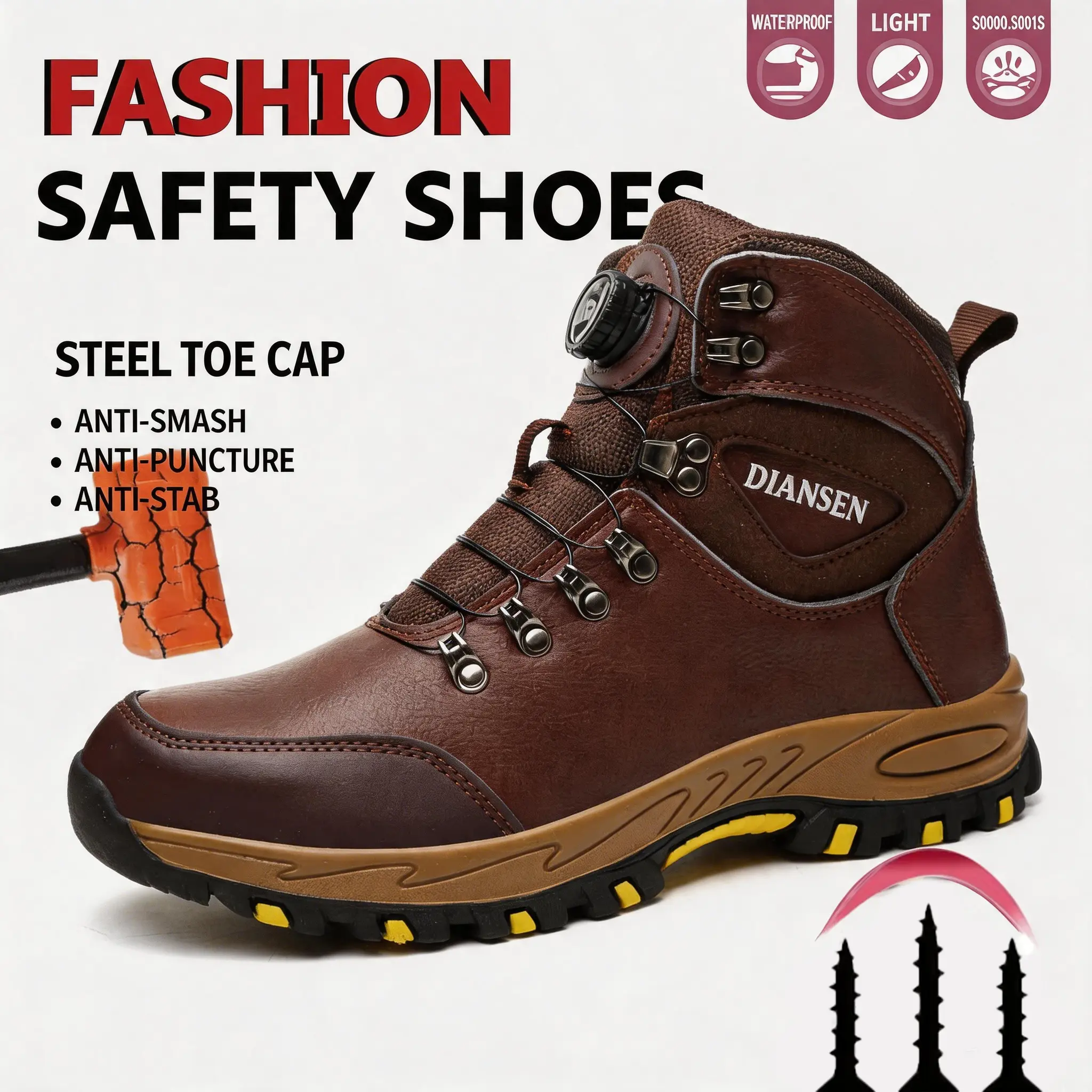 Men's Steel Toe Work Boots - Closed, Lightweight Breathable Mesh Safety Walking Shoes for Workers, Puncture-Proof Kevlar Midsole, Slip-Resistant Industry Footwear for Construction