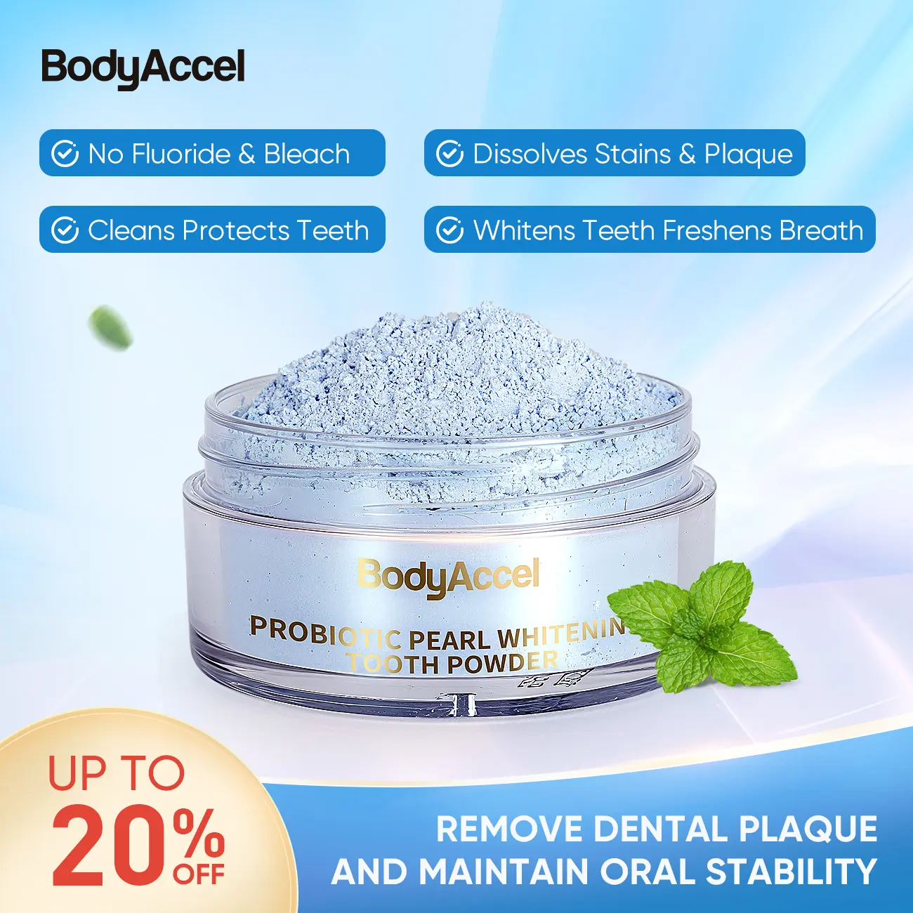 BodyAccel Whitening Tooth Powder Pearl Probiotic Natural