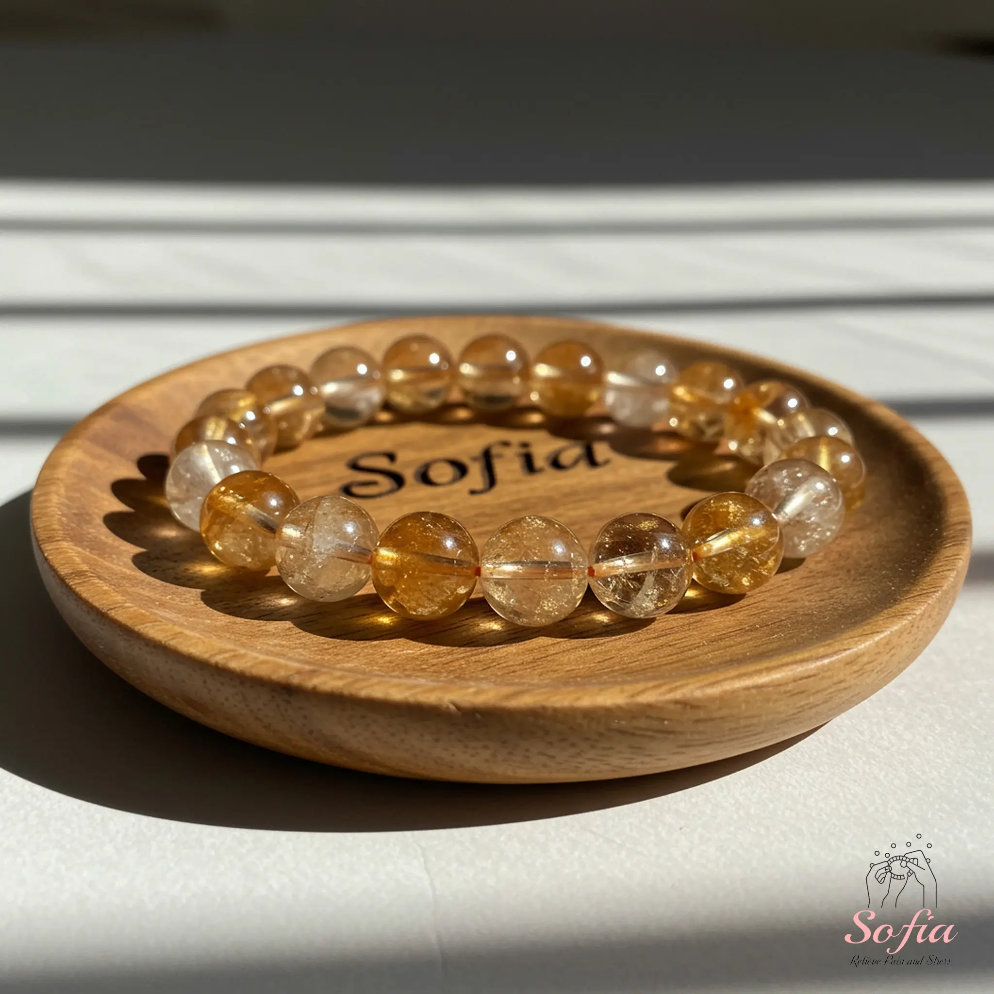 SOFIA 8mm Natural Citrine Stone Beaded Stretch Bracelet, Handmade Boho Dainty Design, Natural Crystal Bracelet for Daily Wear, Dainty Crystal Bracelet, Natural Crystal Bracelets