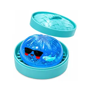 Ocean Theme Glitter Bubble TPR Slow Rising Squishy Bun with Mini Shark Charm,Cool Cartoon Sunglasses Face Soft Squeeze Stress Relief Fidget Toy, Comes With Plastic Steamer Container, Ideal Kids Birthday Party Table Decorations,Goodie Bag Fillers,Classr