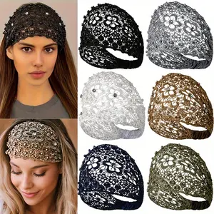 6Pcs Vintage Ethnic Floral Bead Lace Headband with Wide Edges, Fashionable Hair Accessories, Bohemian Casual Hair Accessories, Suitable for Various Occasions, Christmas, Thanksgiving, New Year Gifts