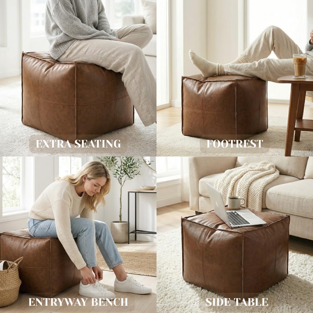 15.7 Inch Square Storage Ottoman Cover, Unfilled Soft Bean Bag Footstool, Artificial Fabric Futon Cover for Home Living Room Bedroom (Cover Only)