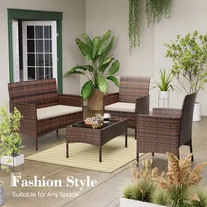 UDPATIO Spring Greenish Outdoor Patio Furniture Set with Cushions and Coffee Table Hand -Woven PE Wicker Rattan Chairs for Garden Balcony Backyard Pool Ergonomic Home depatio SpringGardening