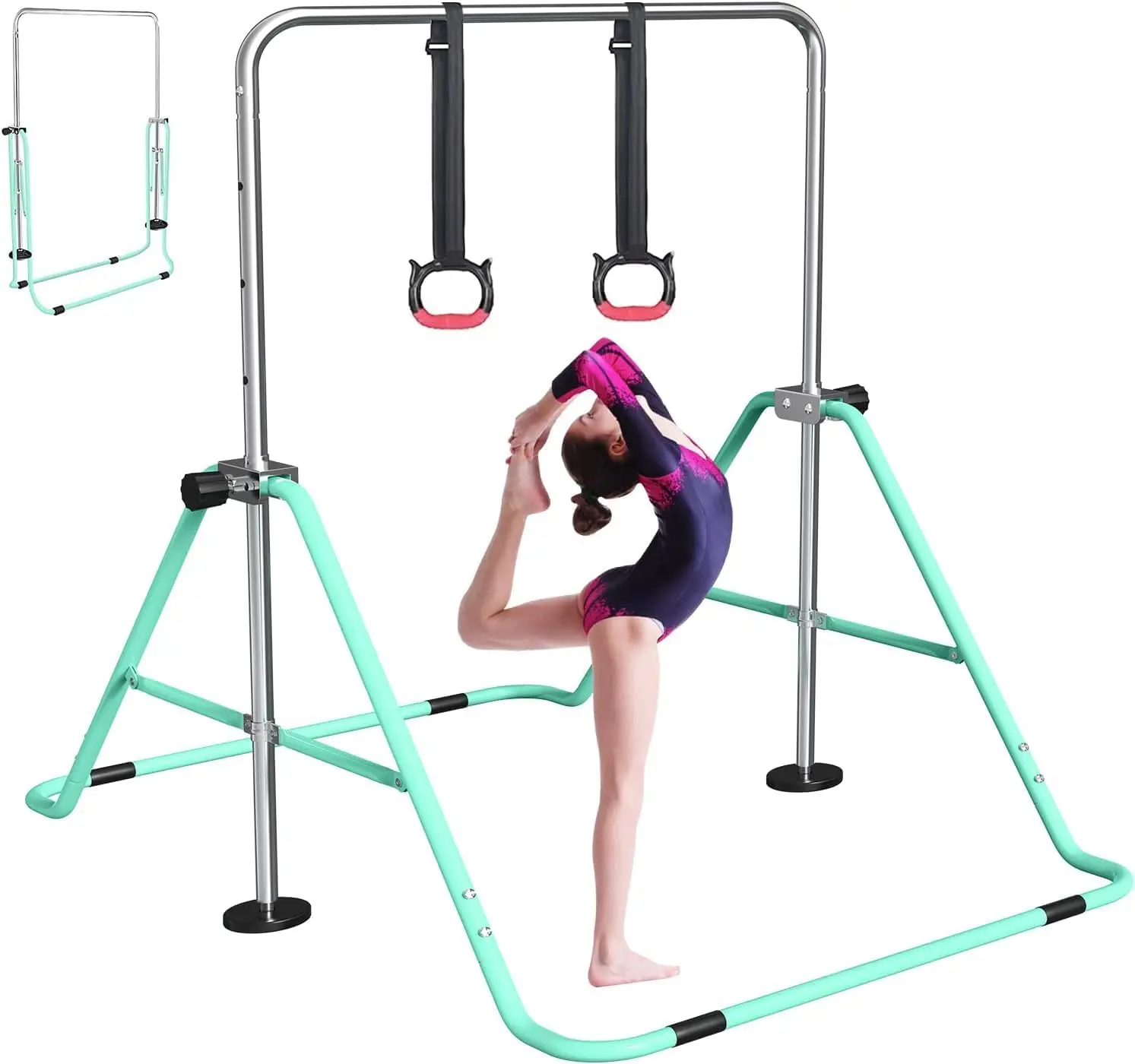FBSPORT Gymnastics Bar for Kids, Adjustable Height Foldable Gymnastic Training Bar, Supports Up to 140 lbs, Junior Horizontal Bar for Home Practice