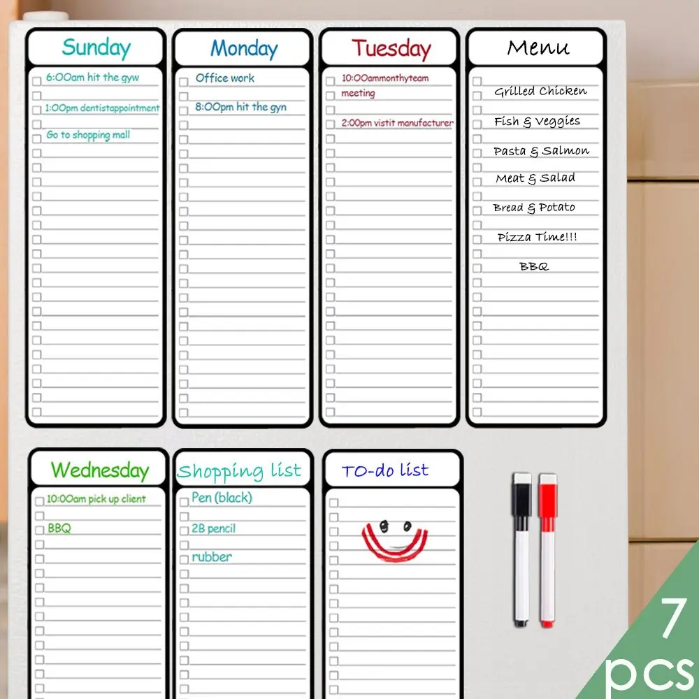 7-Piece Magnetic Dry Erase To-Do List Whiteboard Set, Visual Schedule Board, 4'x11', Multi-Functional Weekly Planner, Day Planner, Wall Planner, Dry Erase Calendar For Wall, Household Chore Chart, Daily Menu Plan, Includes 2 Markers, Planner Calendar