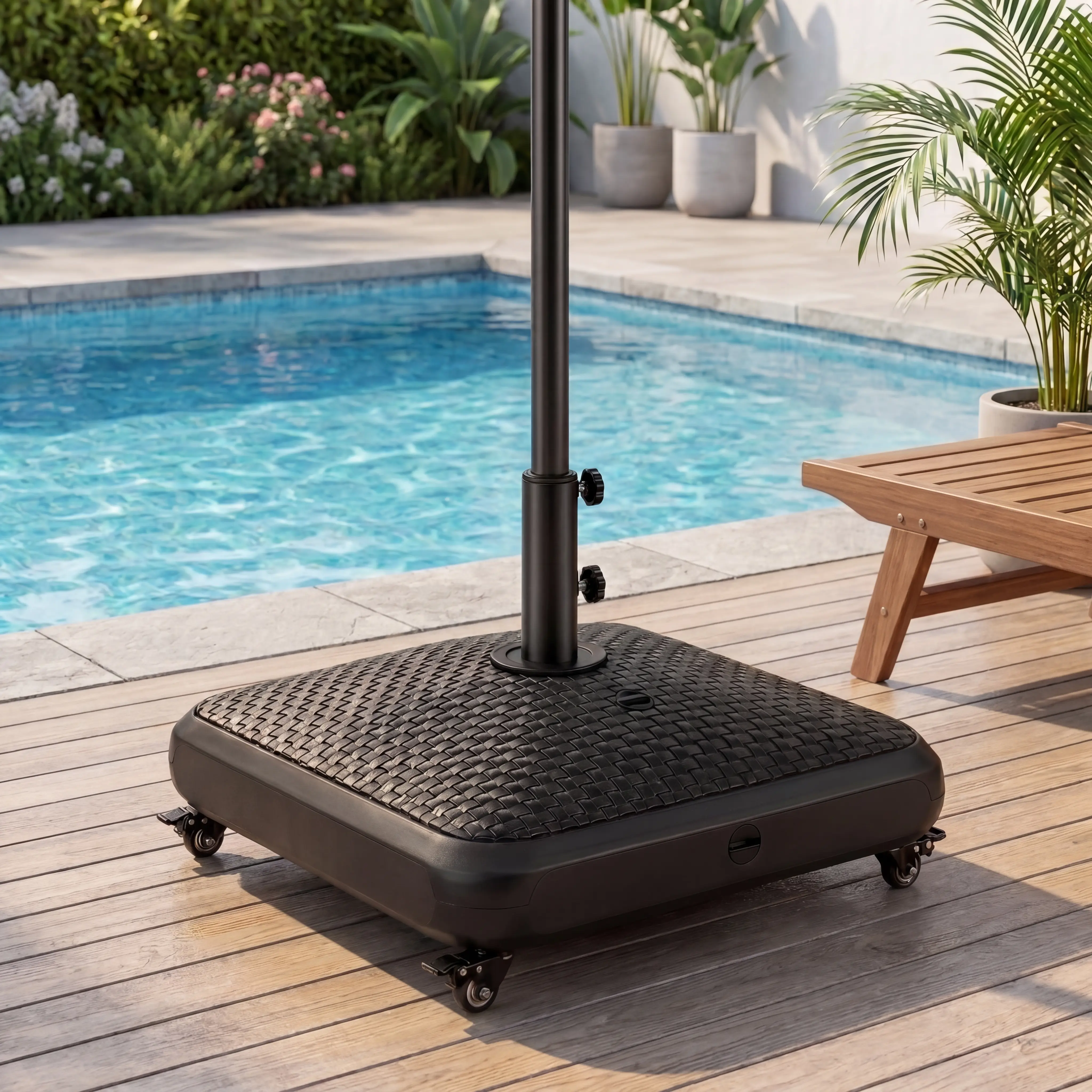 【4 Universal Castors】Yaheetech 123lb Capacity Fillable Rolling Patio Umbrella Base Stand Water/ Sand-Filled Outdoor Base Stand for Umbrella Black,home decor,camping essentials