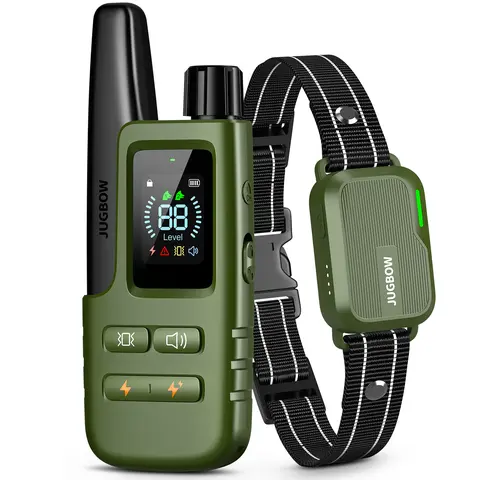 Jugbow Rechargeable Dog Training Collar - 4500FT Remote Range, 4 Modes (Beep/Vibe Only), Security Lock, IPX8 Waterproof, 7.8-24.4 Inches, Metal Prongs, Safe Training Aid for All Breeds, Outdoor Use, Model DT61,familyfun