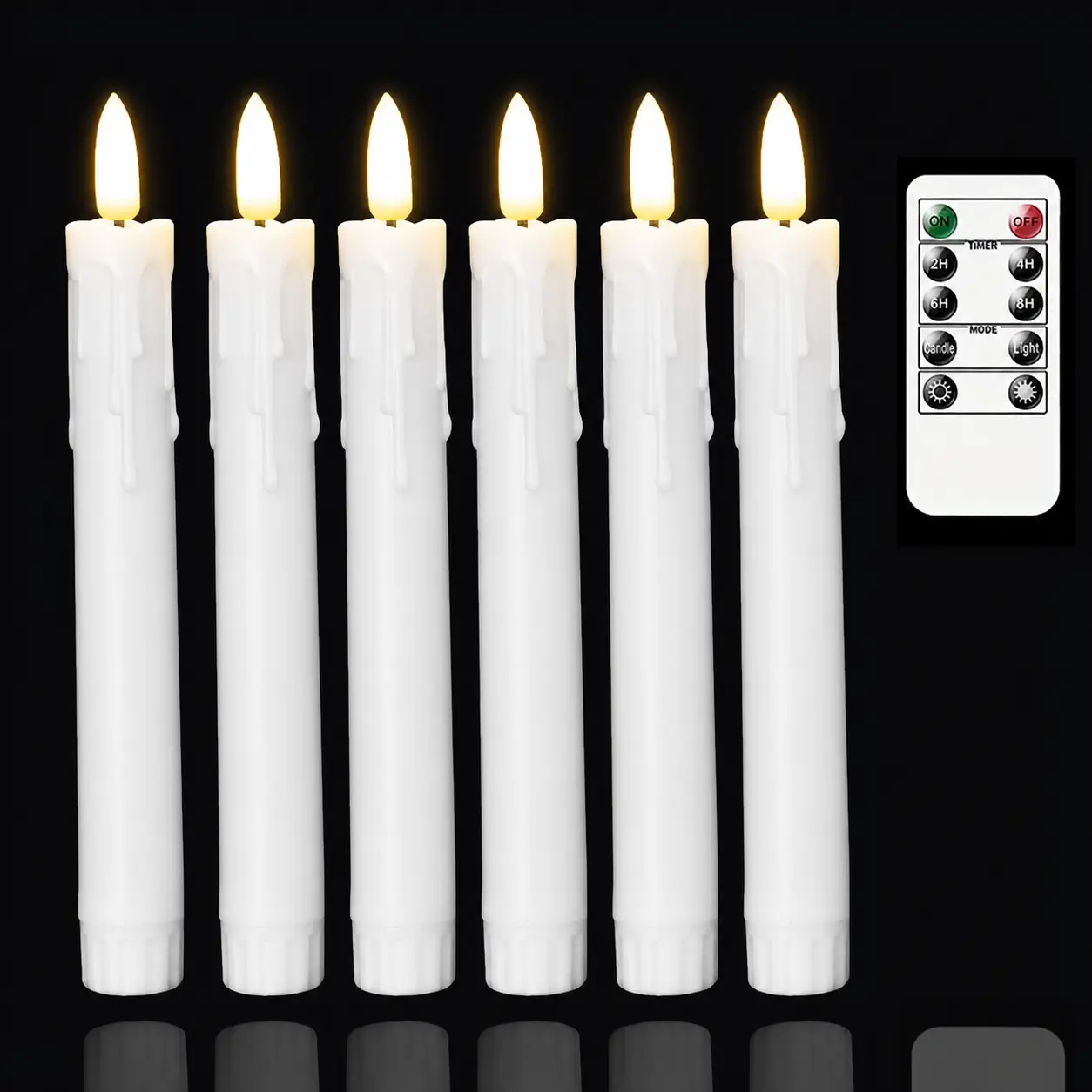 6 Pack  Flameless Taper Candles, White Taper Candles Battery Operated, LED Taper Candles with A Key Remote and Warm 3D Wick Light, 6.88 X 0.78 Inch for Christmas Window Mantle Decor