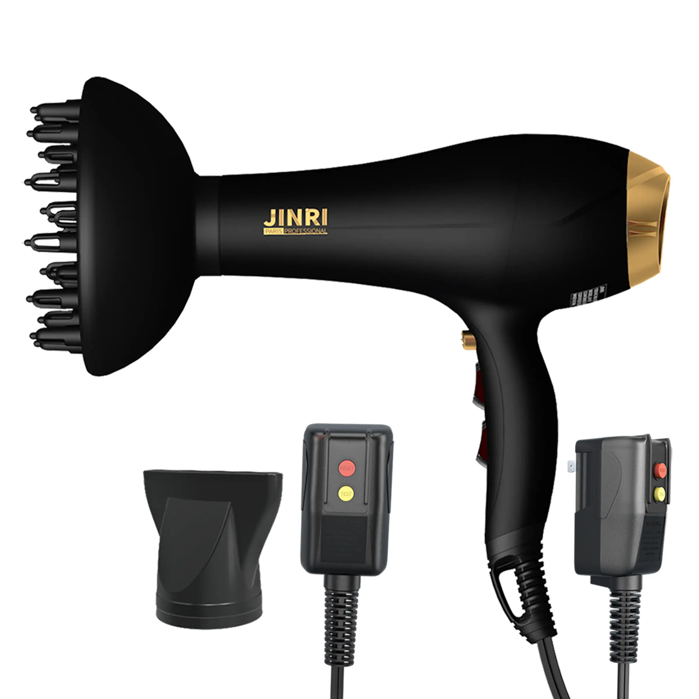 JINRI Ceramic Hair Dryer - 2000W, Smooth, All-Purpose, Titanium & Ionizer Tech, Heat Protection, 3 Heat & 2 Speed Settings, Cold Shot Button, Diffuser & Concentrator, Black (TikTok Shop Back to School)