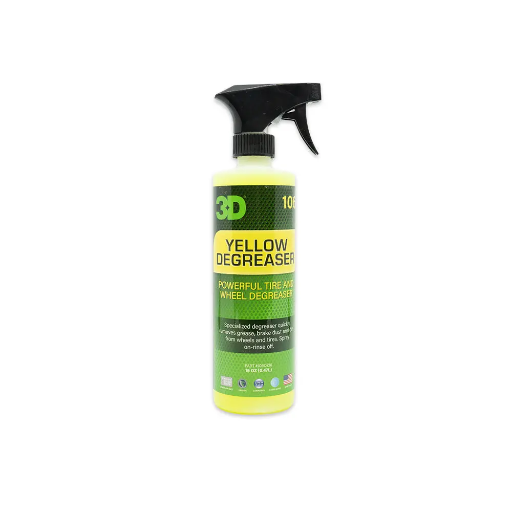 Powerful 3D Yellow Liquid Degreaser, Automotive Tire & Wheel Cleaner That Dissolves Brake Dust, Removes Dirt