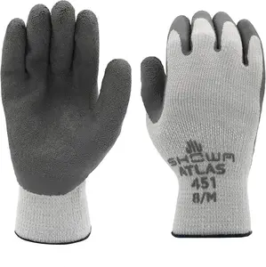 SHOWA 12 pairs Atlas Palm Coating Natural Rubber Glove, 10-Gauge Insulated Seamless Knitted Liner, General Purpose Work