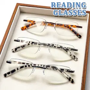 3-Pair Frameless Blue Light Blocking Reading Glasses Stylish Rectangular Solid-Color Frames Unisex Design Features Spring-Hinge Construction Fits Multiple Face Shapes Premium Blue Light Blocking Lenses Ideal for Daily Commuting and Computer Work